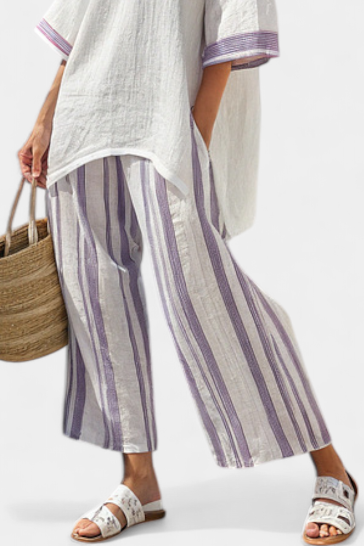 Soft Relaxed Top & Breathable Stripe Pants