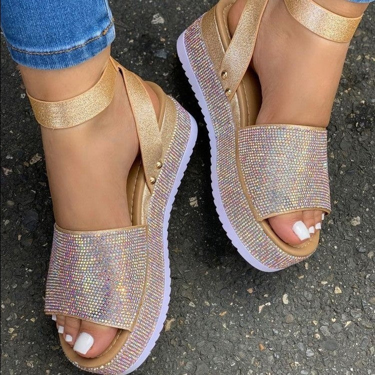 Glitter High Heel Sandals with Thick Sole - EasyApparels
