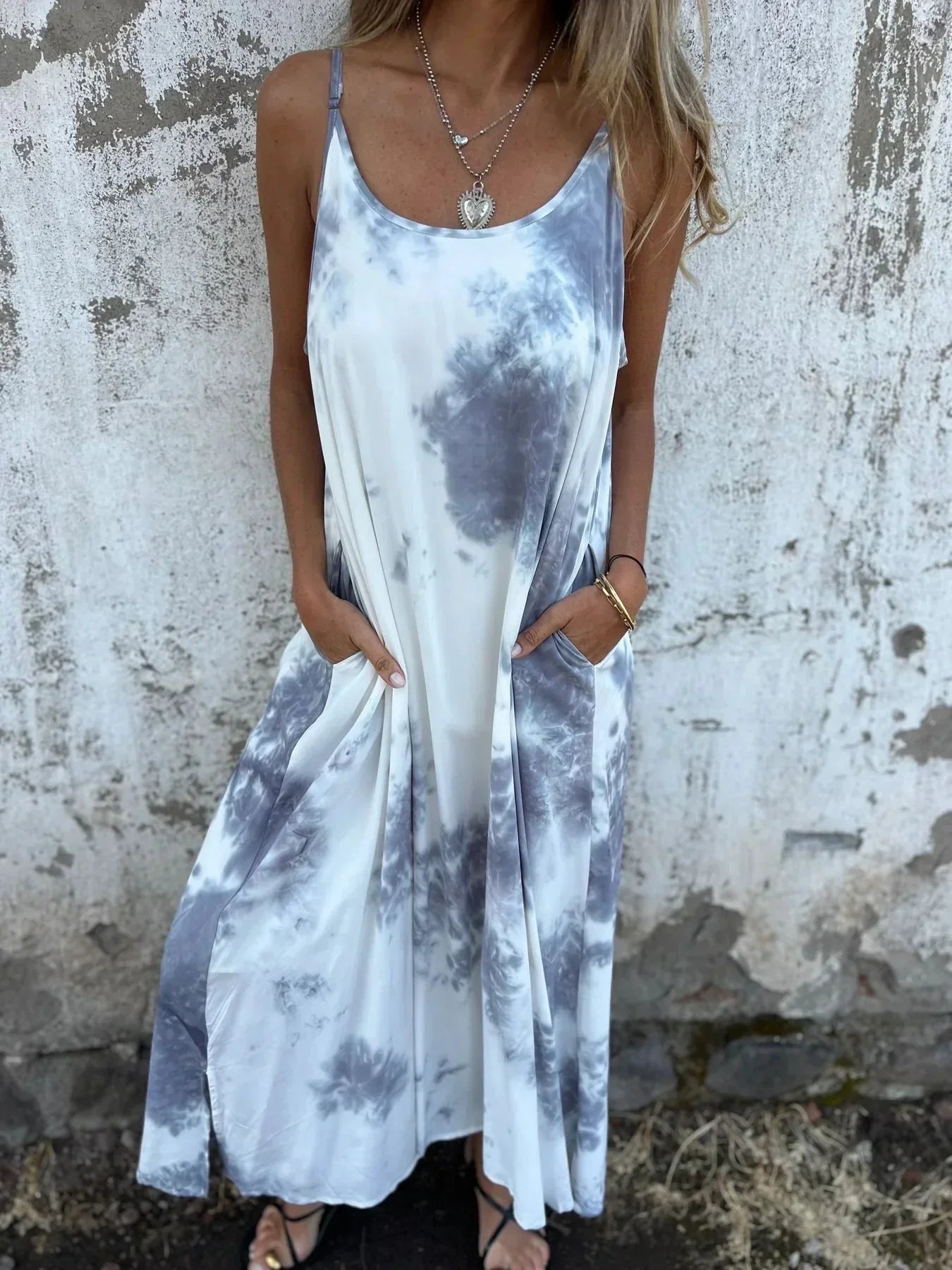 Comfy Maxi Dress with Pockets and Adjustable Straps