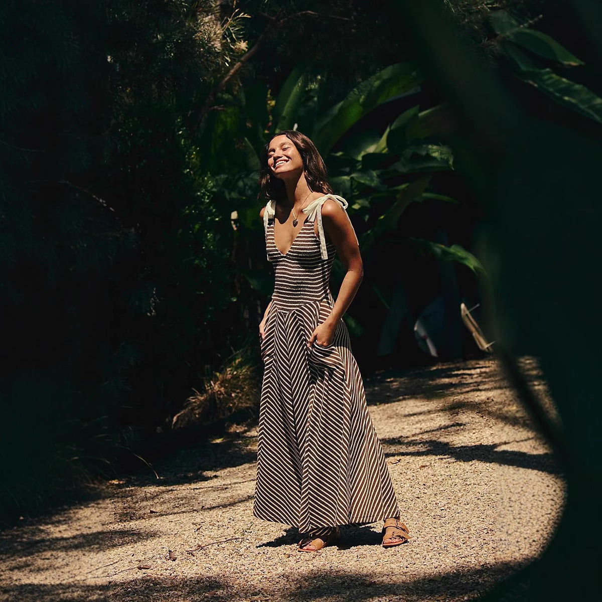 Comfortable Maxi Dress with V-Neck and Adjustable Straps - EasyApparels