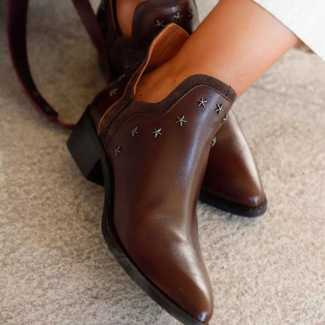 Embroidered Cowboy Ankle Boots - Vossary