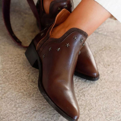 Embroidered Cowboy Ankle Boots - Vossary