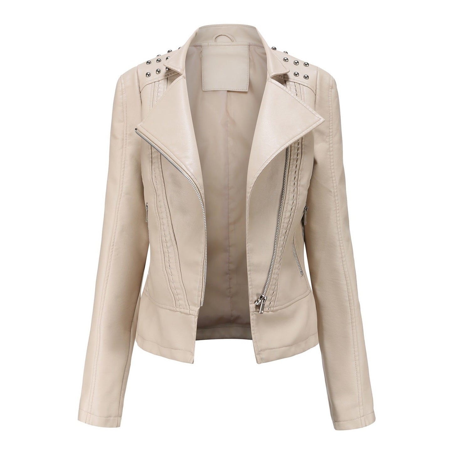 Edgy Studded Women's Motorcycle Jacket Zip Up
