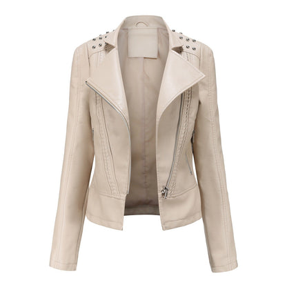 Edgy Studded Women's Motorcycle Jacket Zip Up
