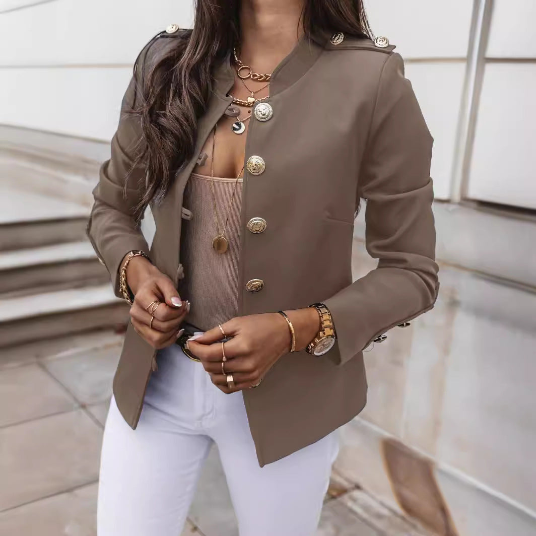 Petite Fit Women's Blazers with Metallic Buttons - EasyApparels