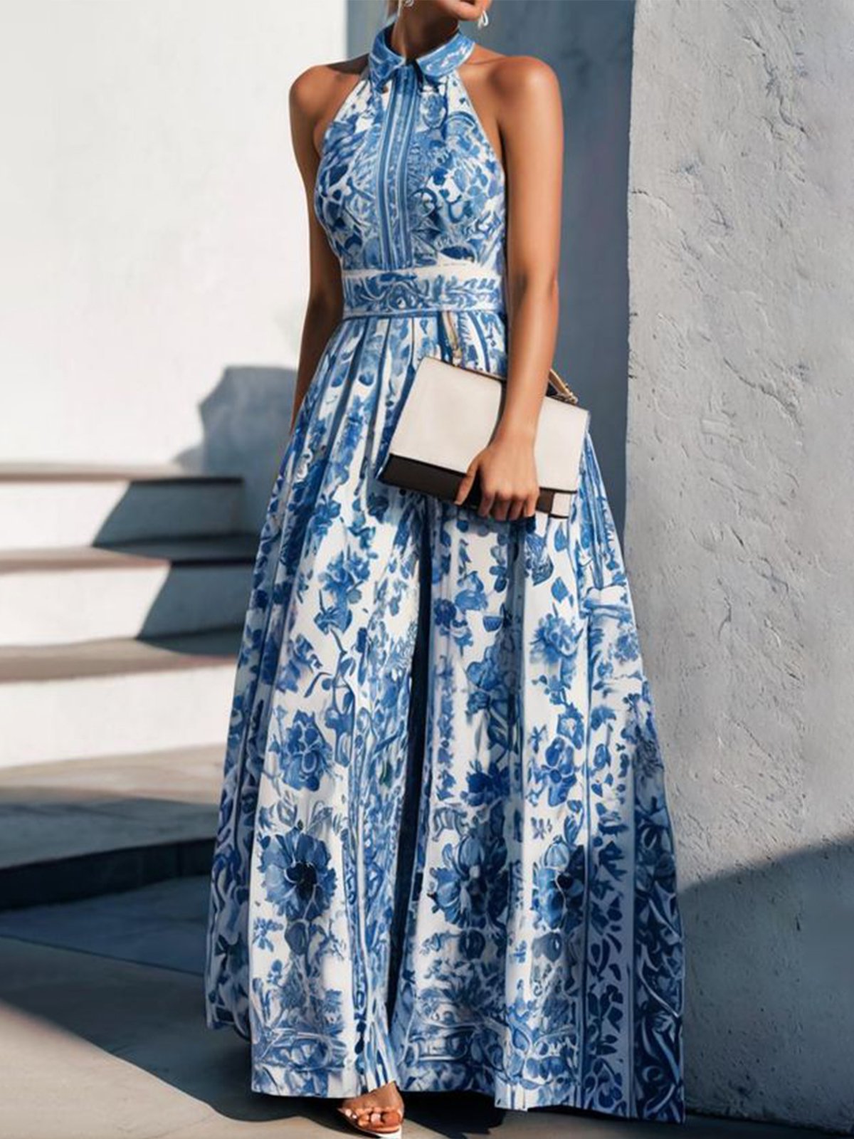 Flowy Maxi Dress for Women with Halter Neckline - EasyApparels