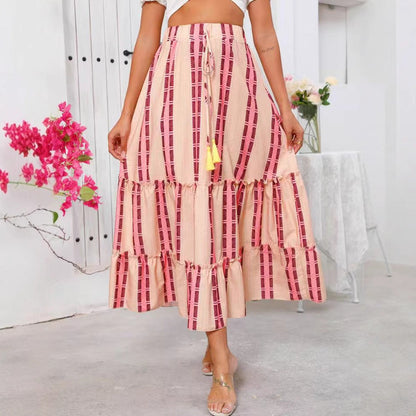Flowy Long Women's Skirt with Drawstring Waist
