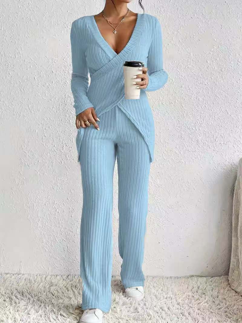 Soft Ribbed Top and Wide Leg Pants Set