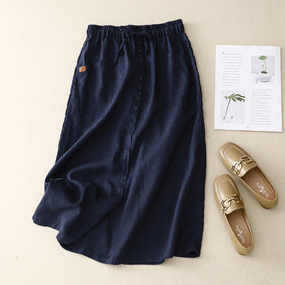 Floral Midi Skirt with Pockets and Lace Waist
