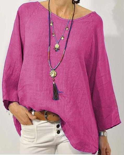 Relaxed Fit Cotton Women's Blouse with 3/4 Sleeves