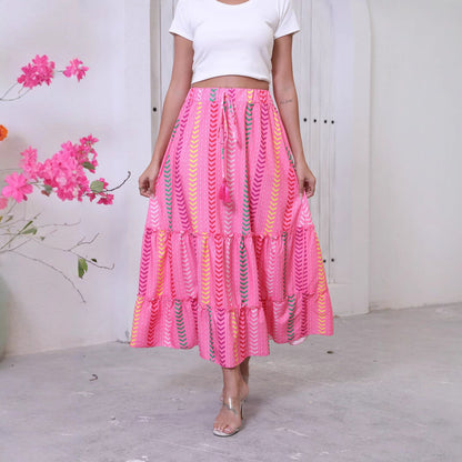 Flowy Long Women's Skirt with Drawstring Waist