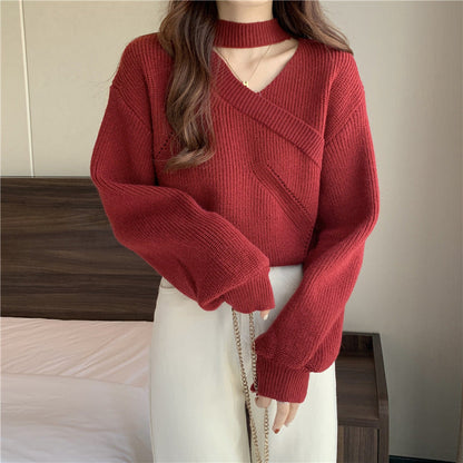 Colorful V-Neck Knitted Pullover Sweater