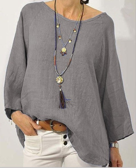 Relaxed Fit Cotton Women's Blouse with 3/4 Sleeves