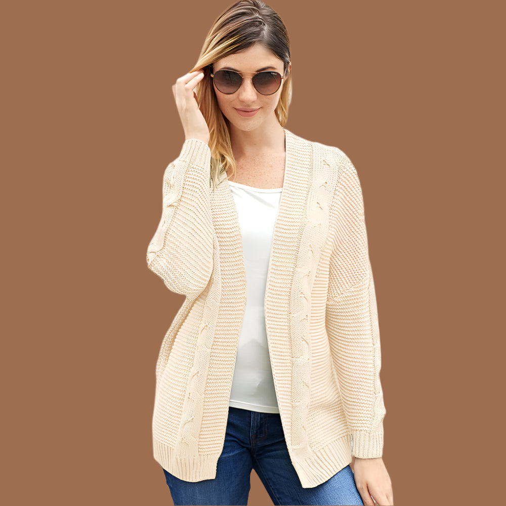 Cozy Oversized Open Front Cable Knit Cardigan - EasyApparels