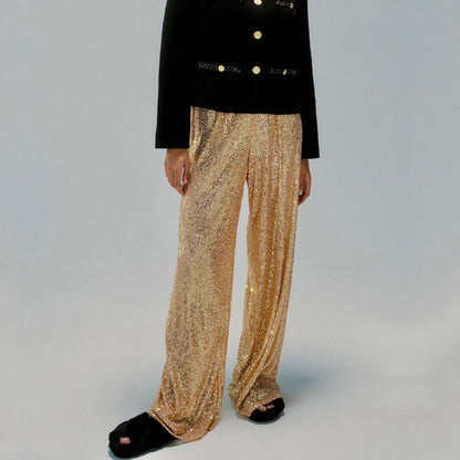 Glittering Full Length Women's Evening Pants - EasyApparels