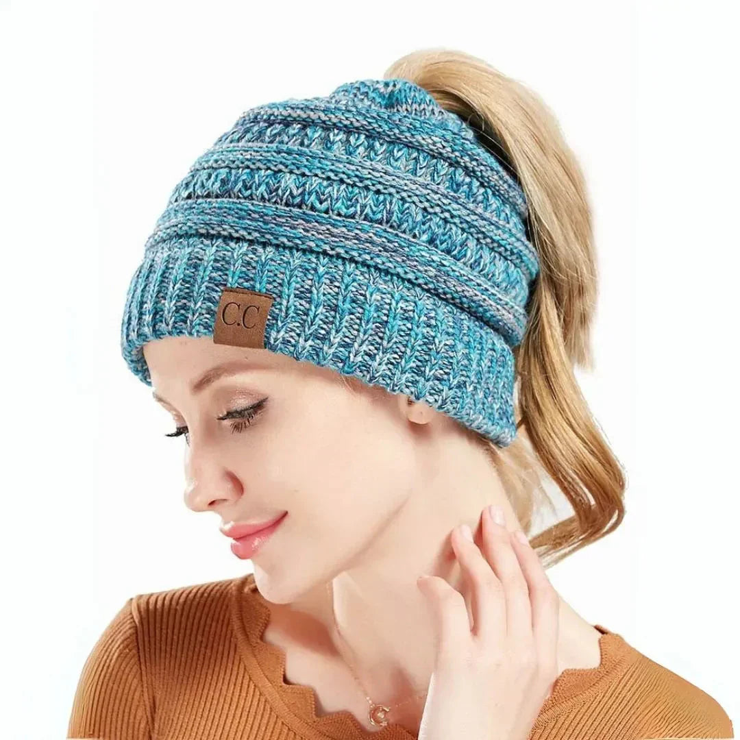 Soft Women's Winter Ponytail Hat - Thick Knit