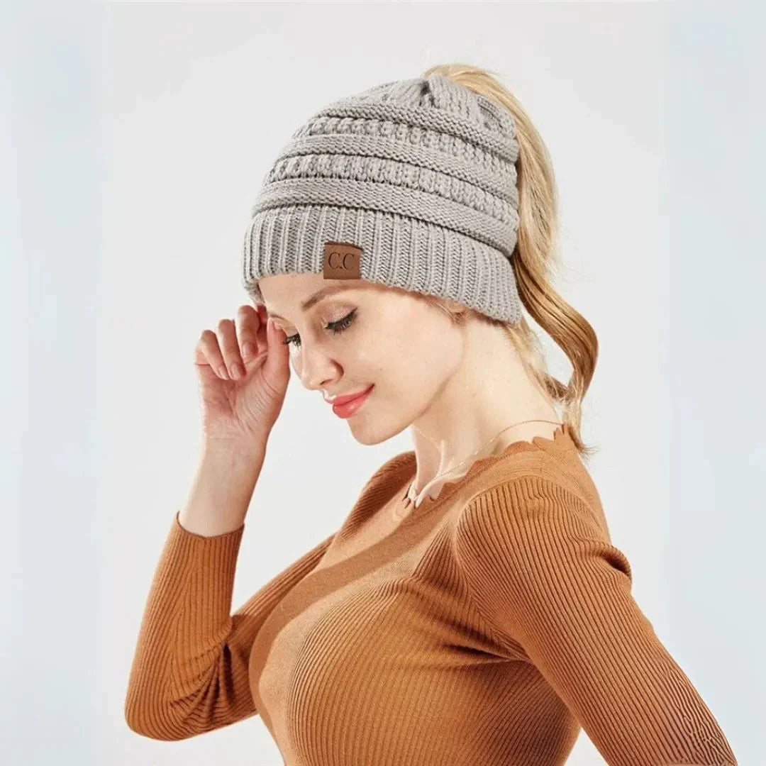 Soft Women's Winter Ponytail Hat - Thick Knit