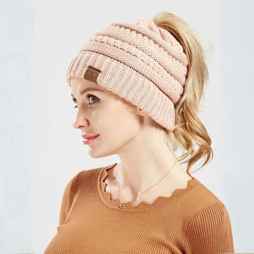 Soft Women's Winter Ponytail Hat - Thick Knit