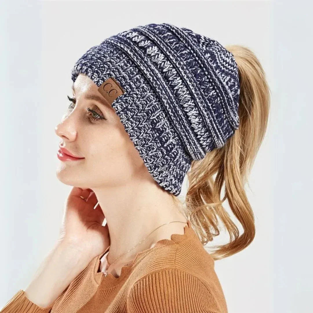 Soft Women's Winter Ponytail Hat - Thick Knit - Luxicro