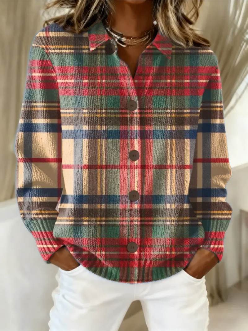 Classic Plaid Knit Women's Blouse - Vossary