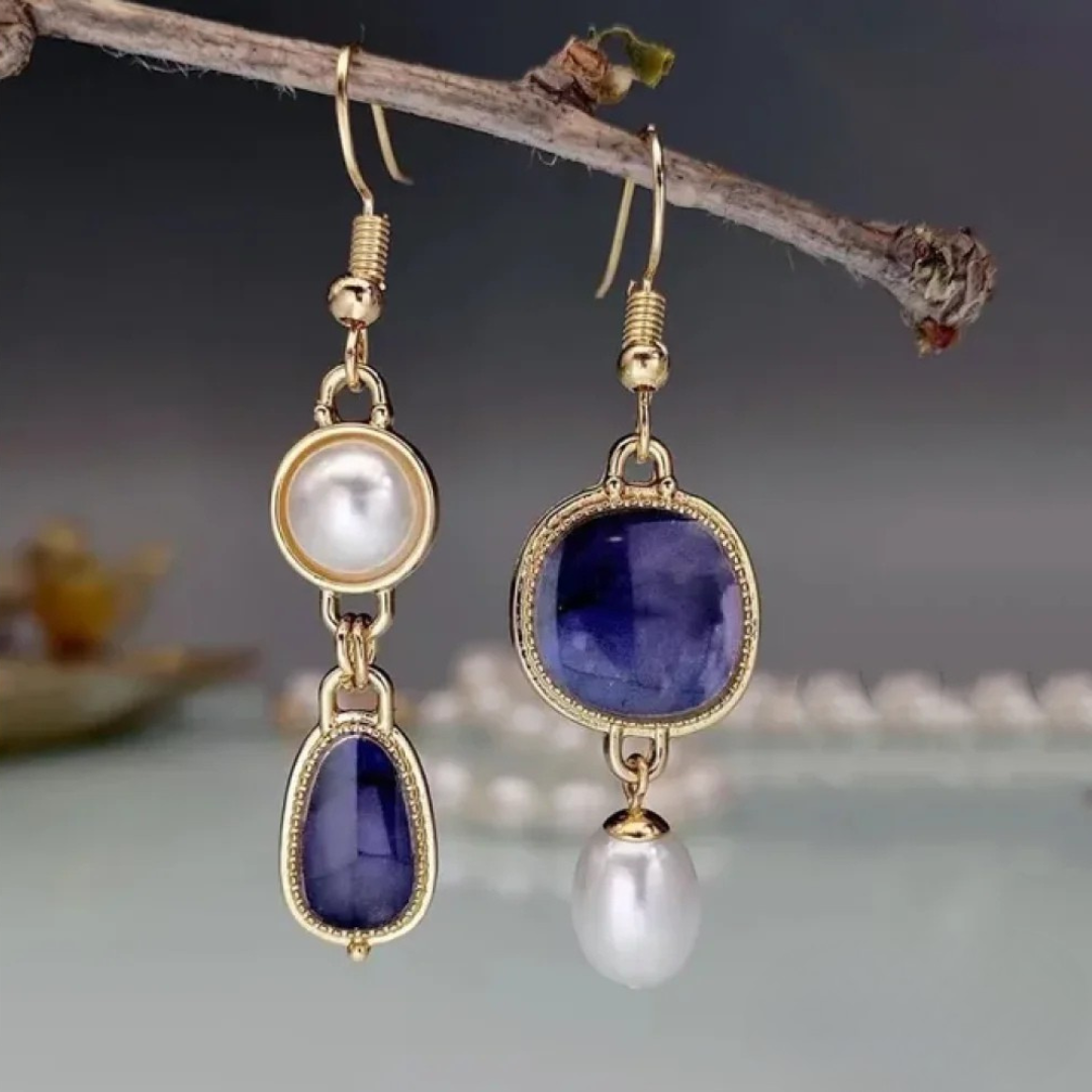 Classic Navy Blue Stone Drop Earrings - Vossary