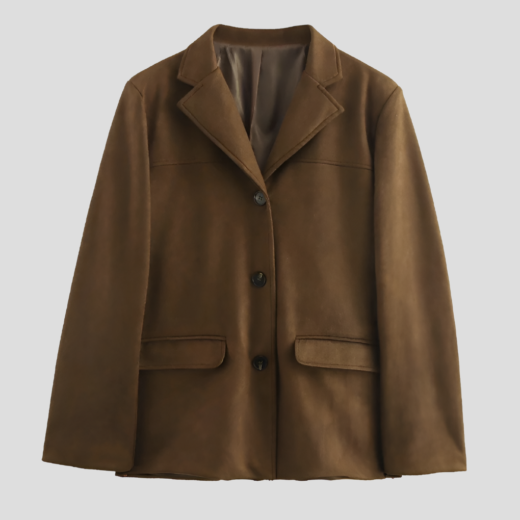 Large Tan Leather Trench Coat with Classic Collar - Vossary