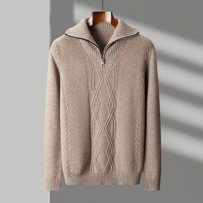 Warm Merino Wool Quarter Zip Pullover Sweater