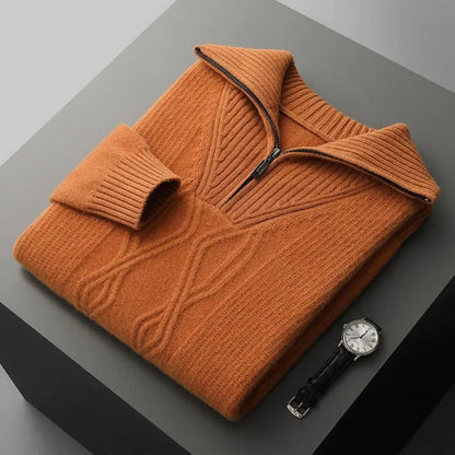 Warm Merino Wool Quarter Zip Pullover Sweater - EasyApparels