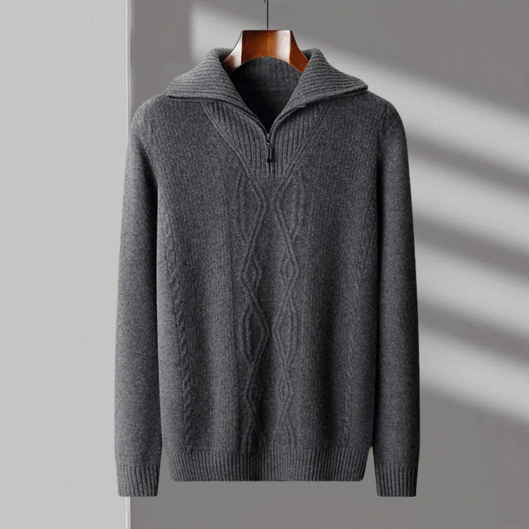 Warm Merino Wool Quarter Zip Pullover Sweater