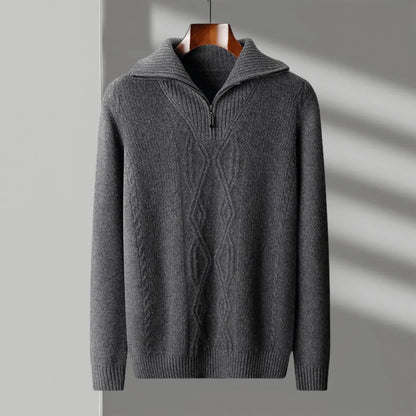 Warm Merino Wool Quarter Zip Pullover Sweater