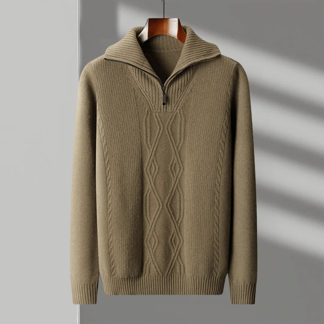 Warm Merino Wool Quarter Zip Pullover Sweater
