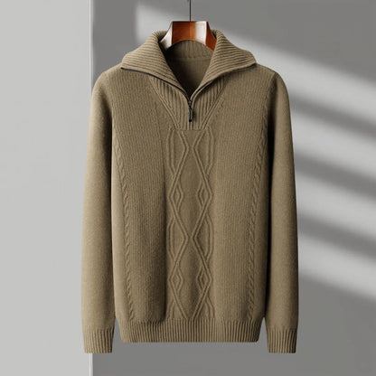 Warm Merino Wool Quarter Zip Pullover Sweater