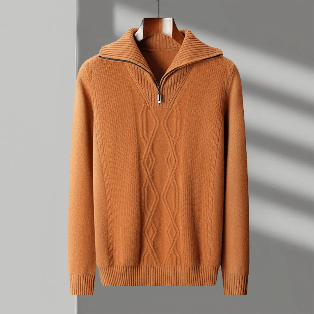 Warm Merino Wool Quarter Zip Pullover Sweater