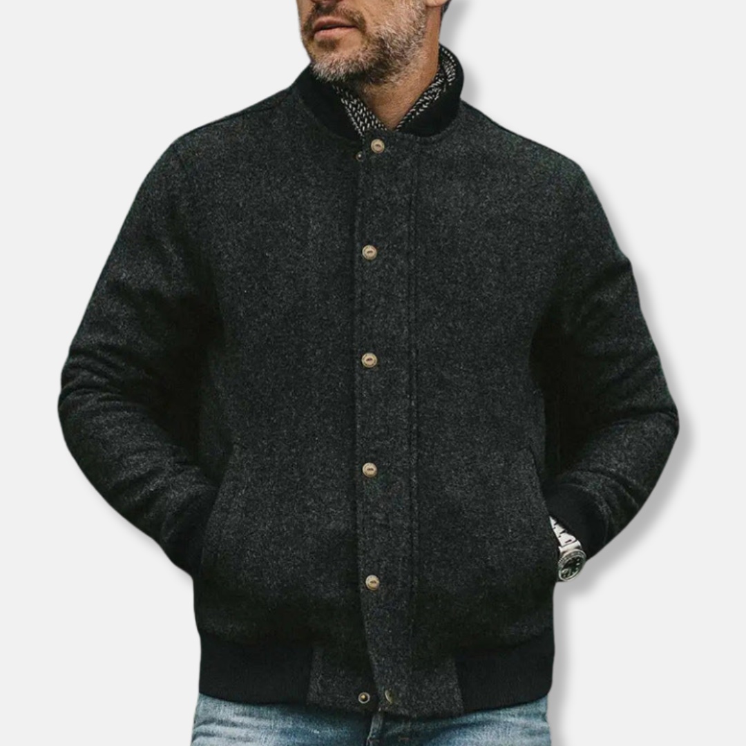 Casual Wool Bomber Jacket with Ribbed Collar - EasyApparels