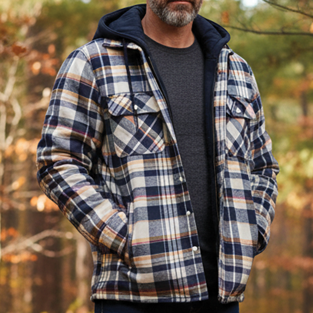 Plaid Hooded Parka Coat - EasyApparels