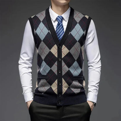 Timeless Argyle Wool Knitted Waistcoat