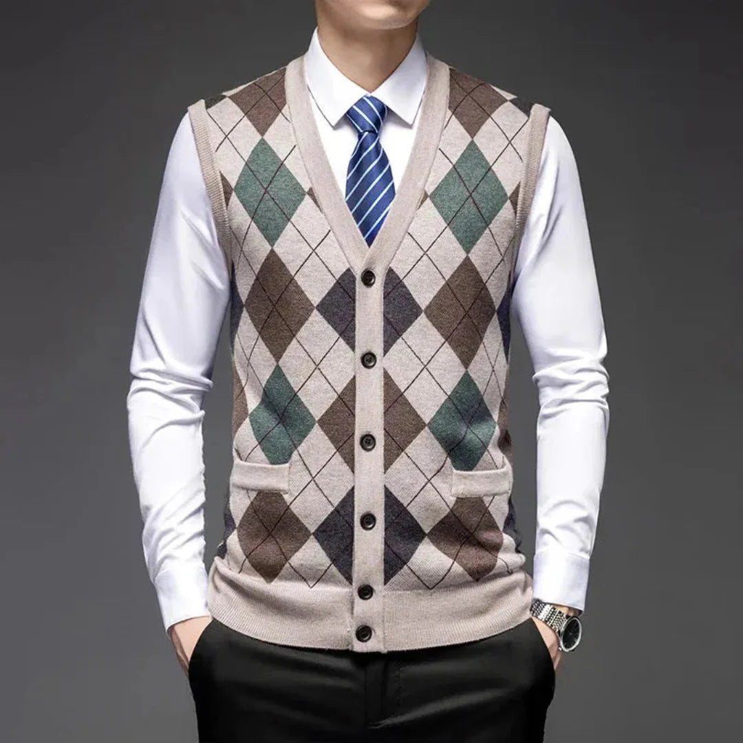 Timeless Argyle Wool Knitted Waistcoat