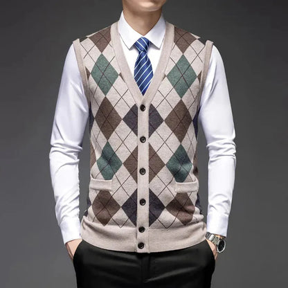 Timeless Argyle Wool Knitted Waistcoat