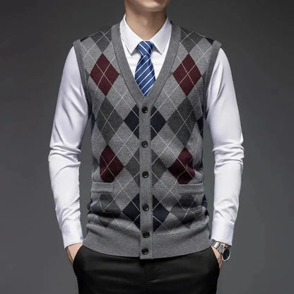 Timeless Argyle Wool Knitted Waistcoat