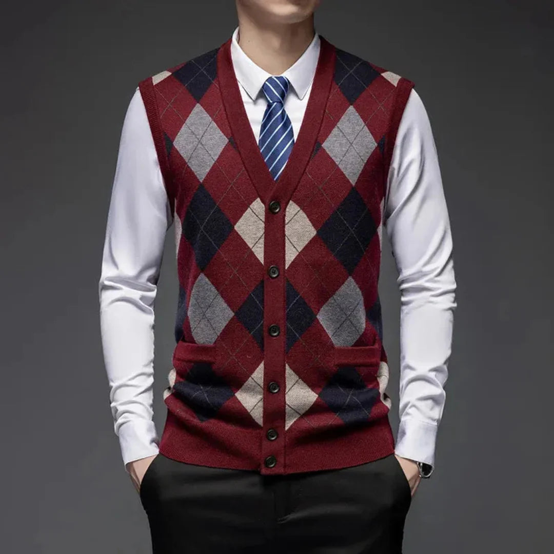 Timeless Argyle Wool Knitted Waistcoat