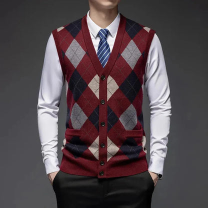 Timeless Argyle Wool Knitted Waistcoat