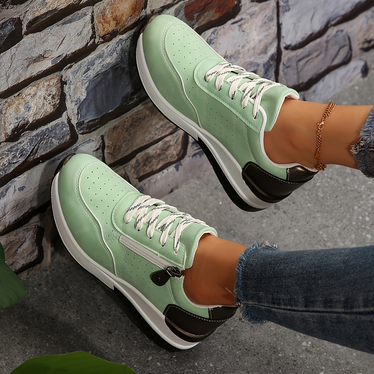 Comfortable Women's Low Top Shoes - Zip Detail Sneakers
