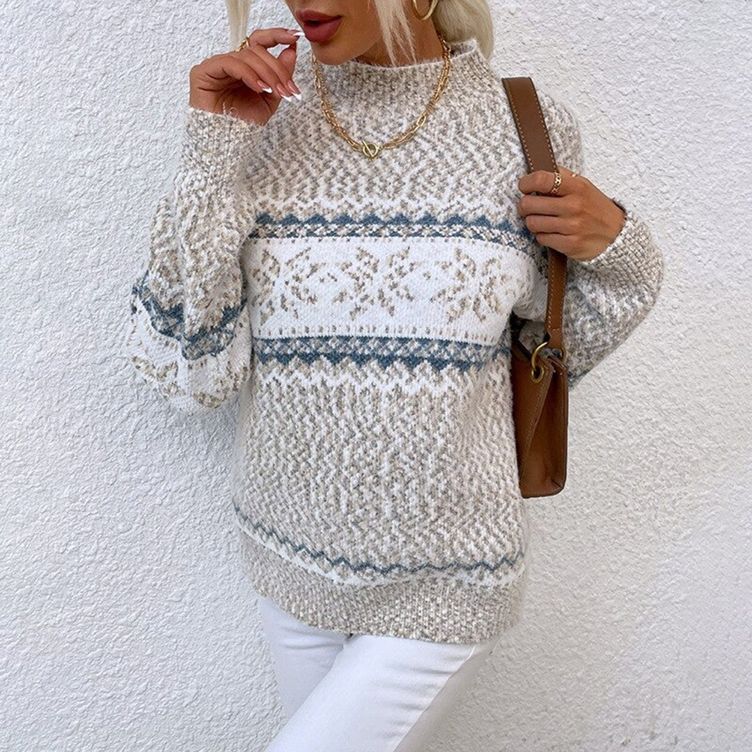 Cozy Wool Nordic Pattern Crew Neck Sweater