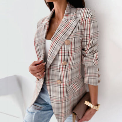 Stylish Checked Double Breasted Women's Blazer