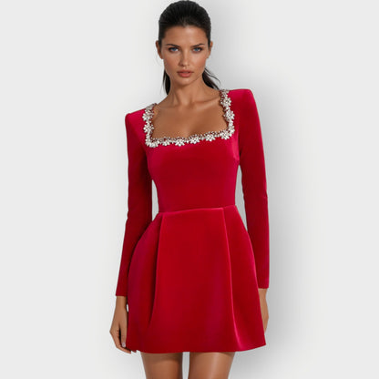 Luxurious Soft Square Neckline Mini Dress