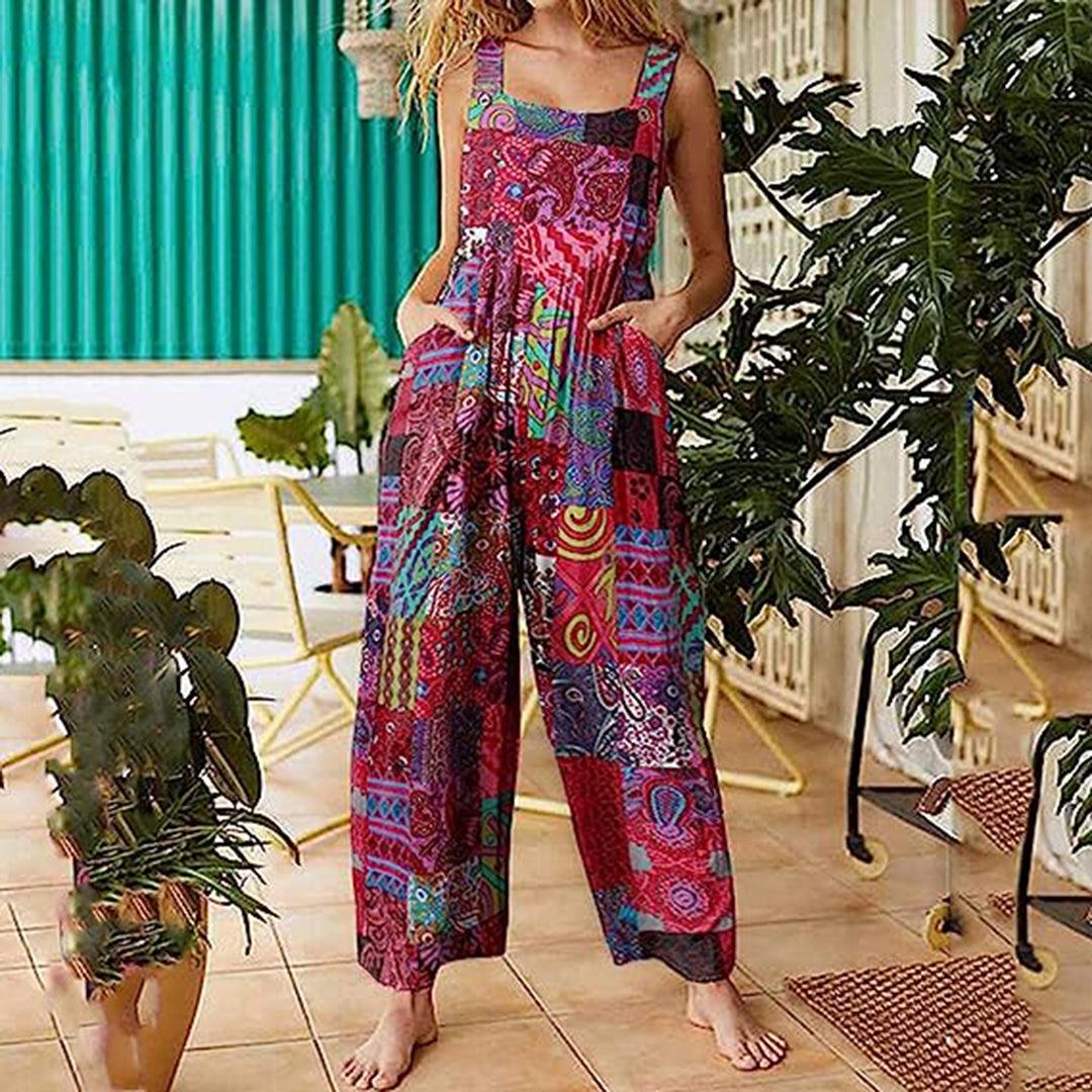 Relaxed Fit Women's Patchwork Jumpsuit with Pockets - EasyApparels
