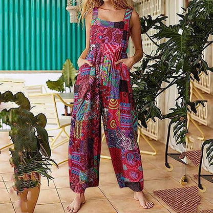 Relaxed Fit Women's Patchwork Jumpsuit with Pockets - EasyApparels
