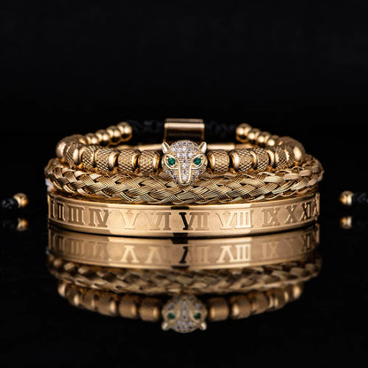 Elegant Panther Charm Braided Bangle Set