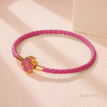 Good Luck Leather Braid Clover Charm Bracelet