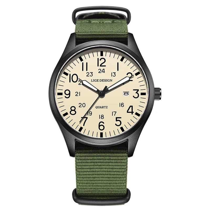 Stylish Quartz Watch with Beige Face and Durable Strap